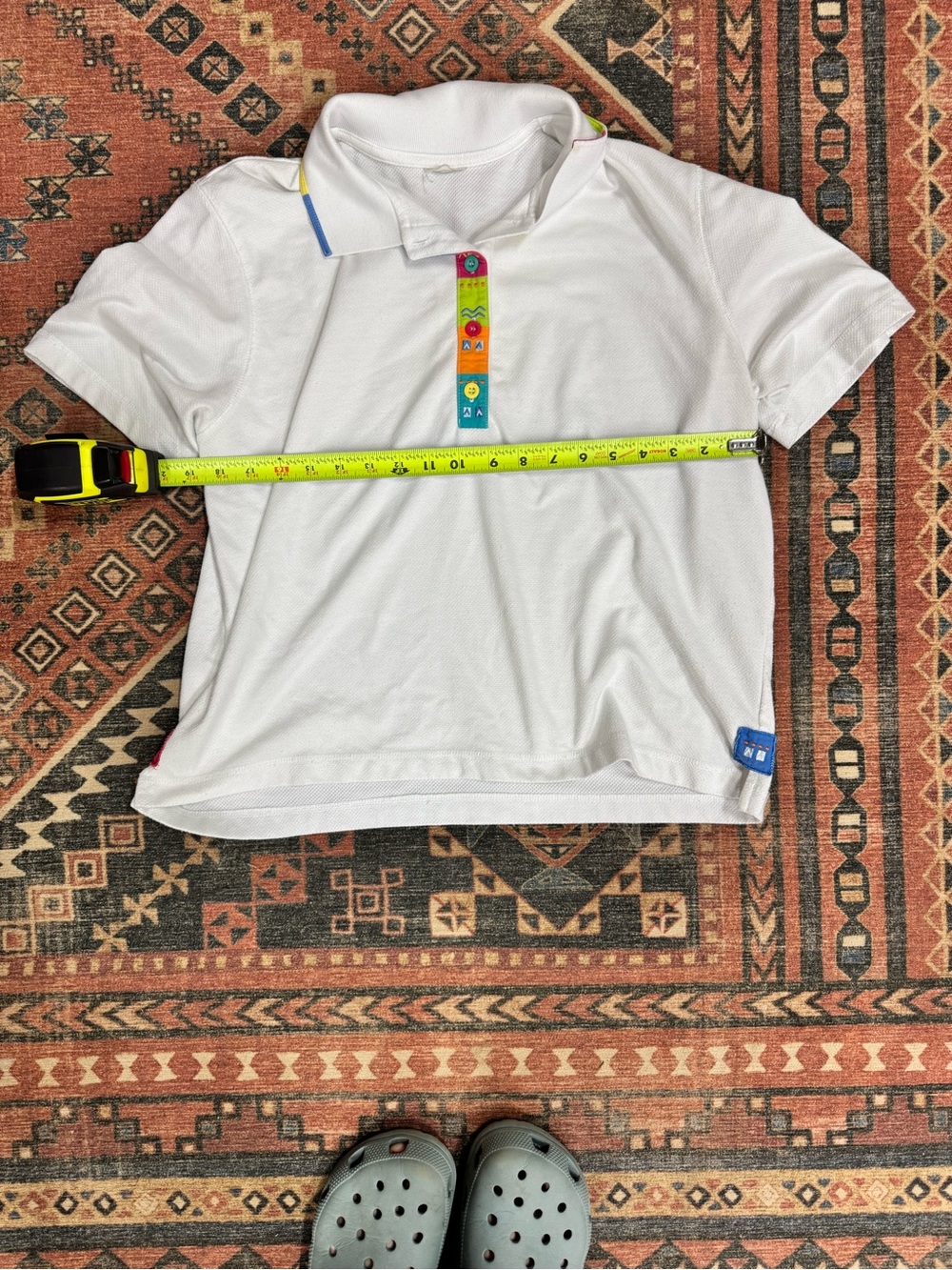 Vintage Koret Francisca White Polo Shirt with Colorful Trim